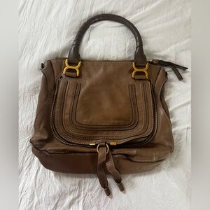 Chloe Brown Marcie Leather Tote Handbag with Gold Hardware